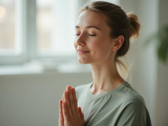 Person med slutna ögon i en lugn mindfulness-position