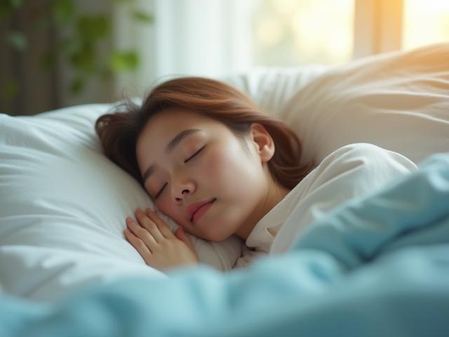 Person sover djupt i ett ljust sovrum