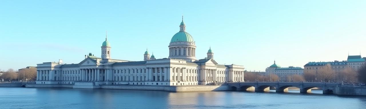 Svenska Riksdagsbyggnaden i Stockholm under en lugn, ljus dag