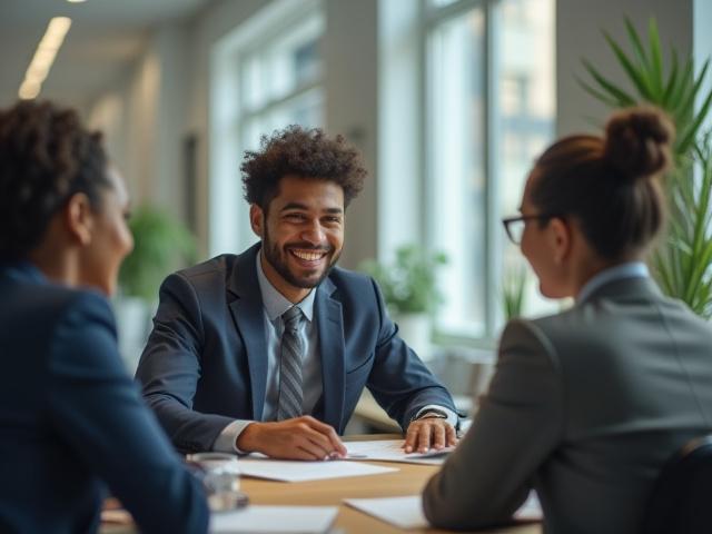 Två personer i en professionell intervjusituation, dämpade färger.